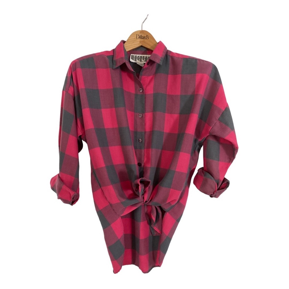Vintage 80s plaid button down shoulder pads